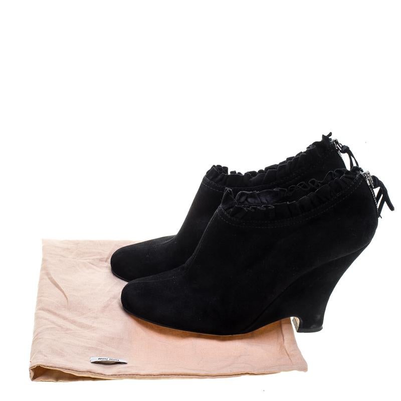Miu Miu Black Suede Pleated Trim Ankle Boots Size 41 For Sale 4