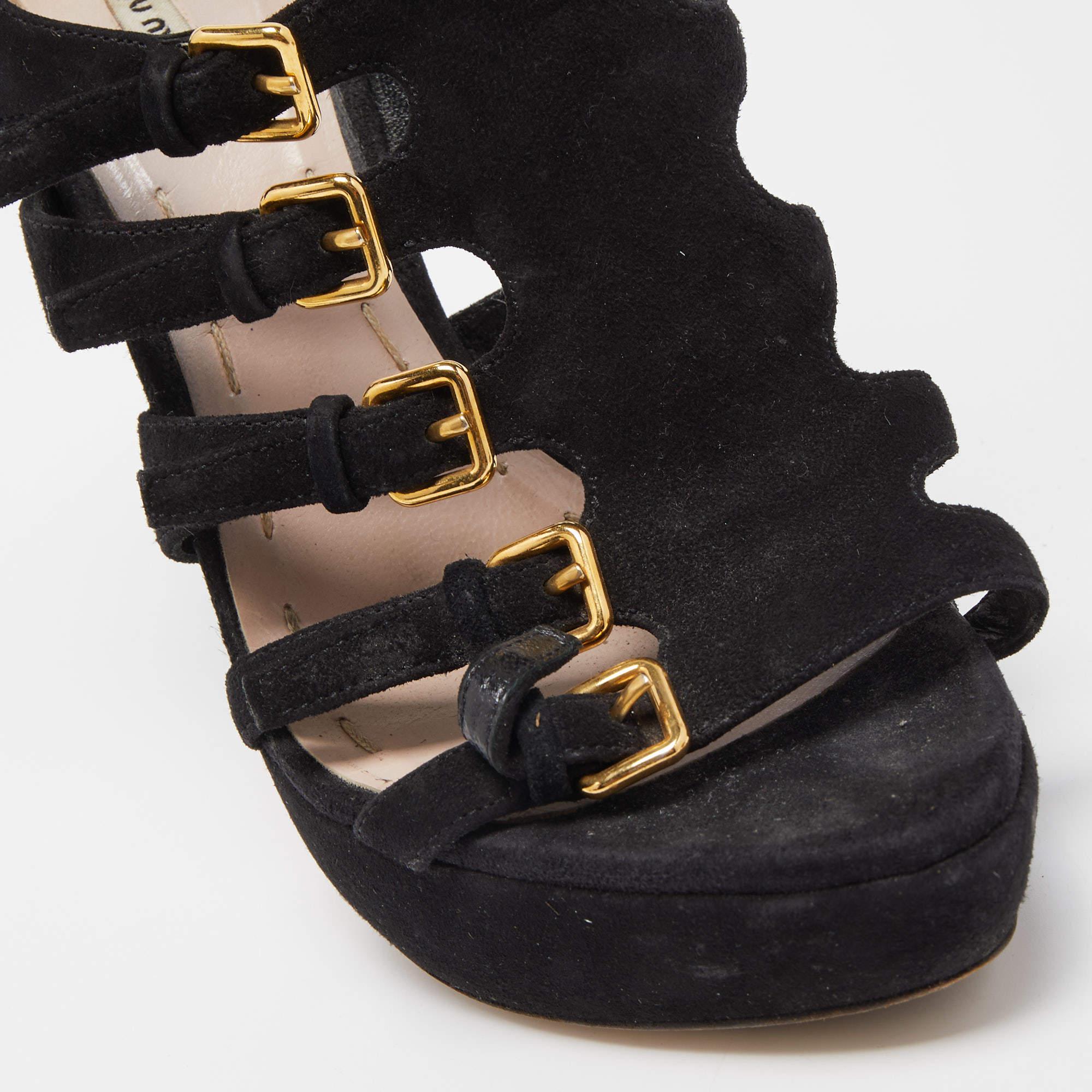 Miu Miu Sandales à plateforme en daim noir Taille 36 en vente 2