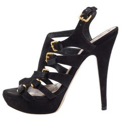 Miu Miu Black Suede Strappy Platform Sandals Size 36