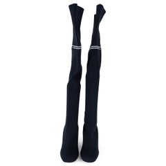 MIU MIU black technical knit BLOCK HEEL OVER-KNEE Boots Shoes 37.5