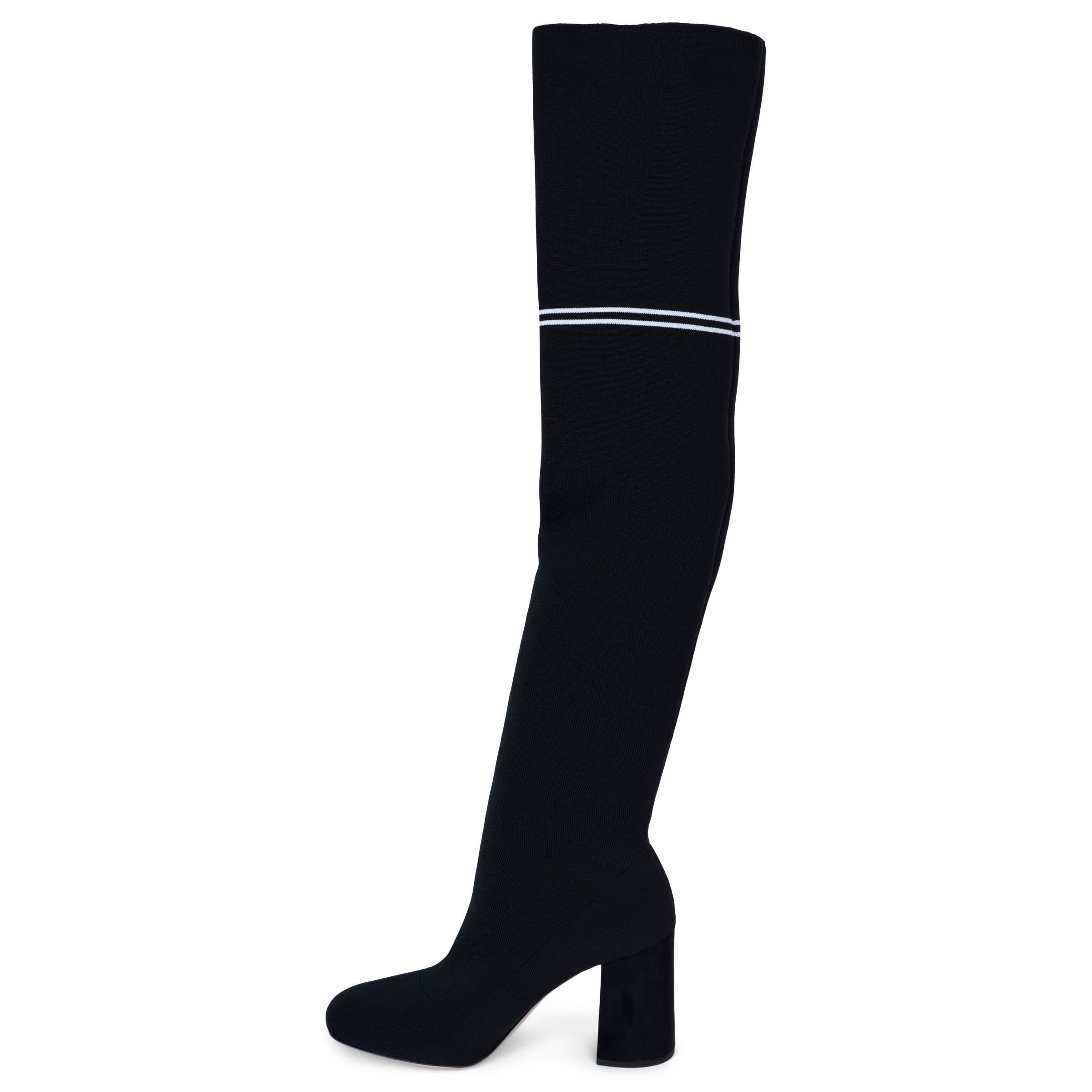 Noir MIU MIU noir tricot technique BLOCK HEEL OVER-KNEE Boots Shoes 37.5 en vente