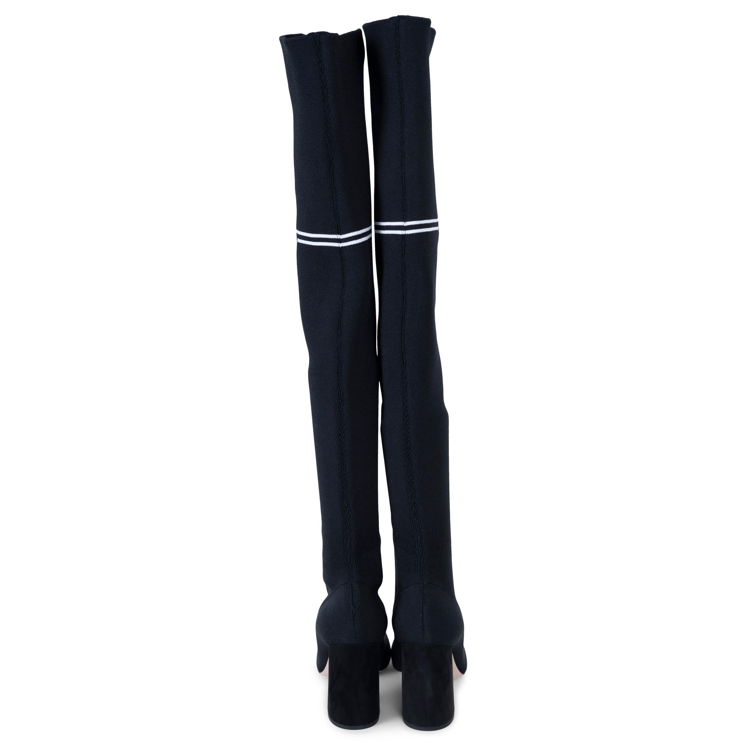 MIU MIU noir tricot technique BLOCK HEEL OVER-KNEE Boots Shoes 37.5 Excellent état - En vente à Zürich, CH