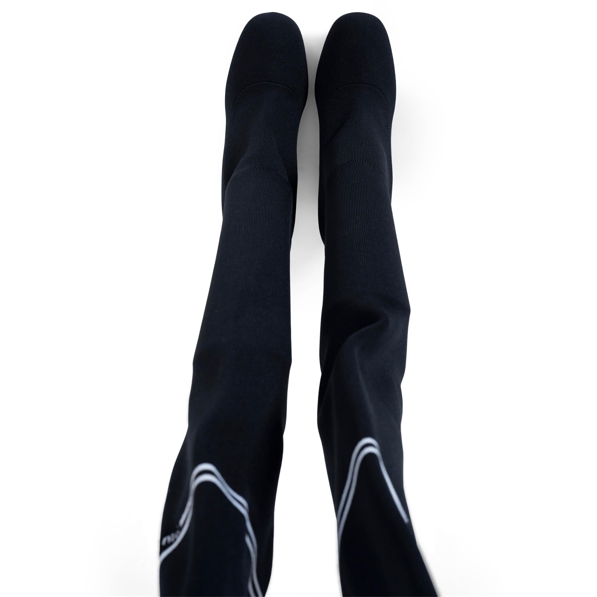 MIU MIU noir tricot technique BLOCK HEEL OVER-KNEE Boots Shoes 37.5 Pour femmes en vente