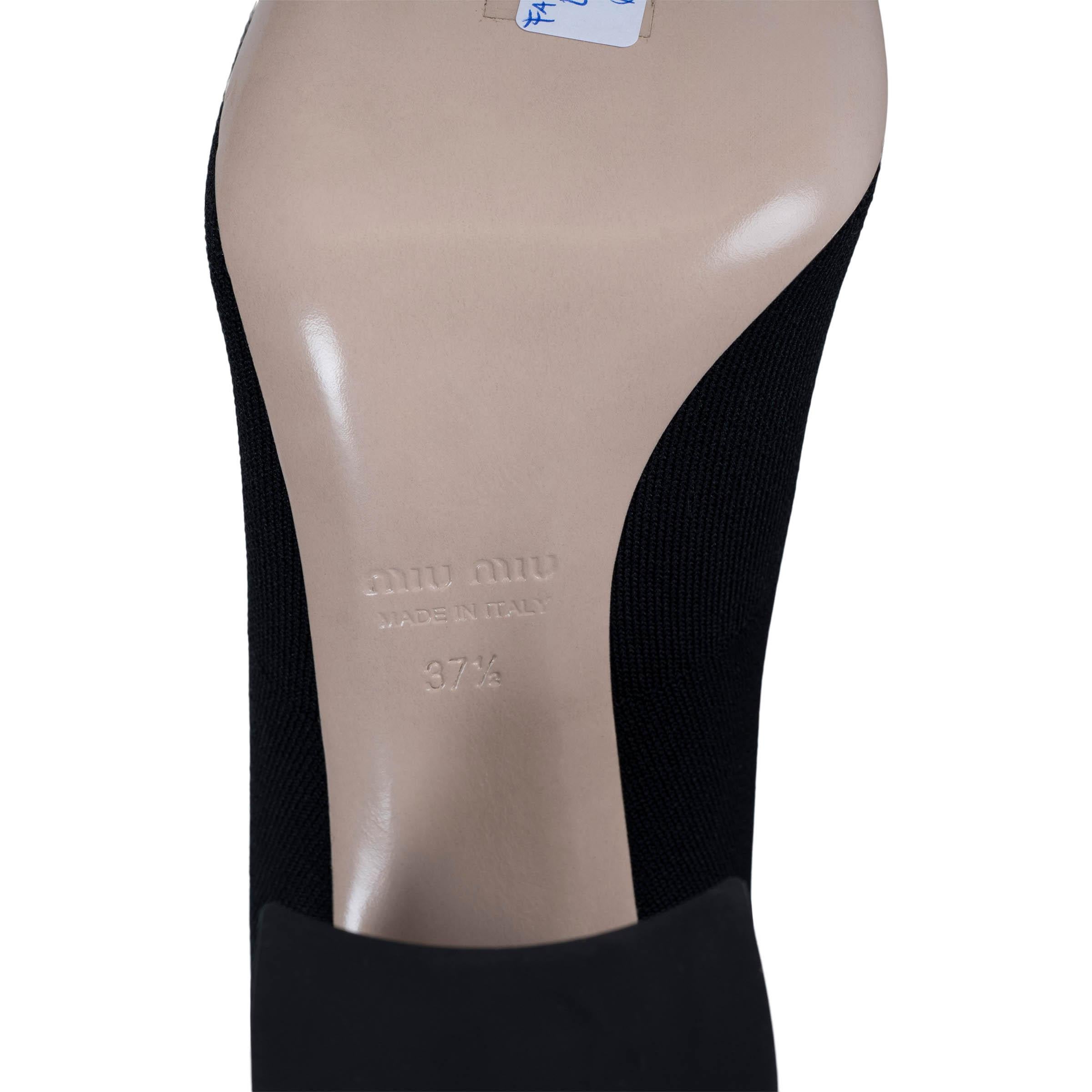 MIU MIU noir tricot technique BLOCK HEEL OVER-KNEE Boots Shoes 37.5 en vente 3