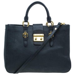 Miu Miu Black Textured Leather Large Madras Tote Bag