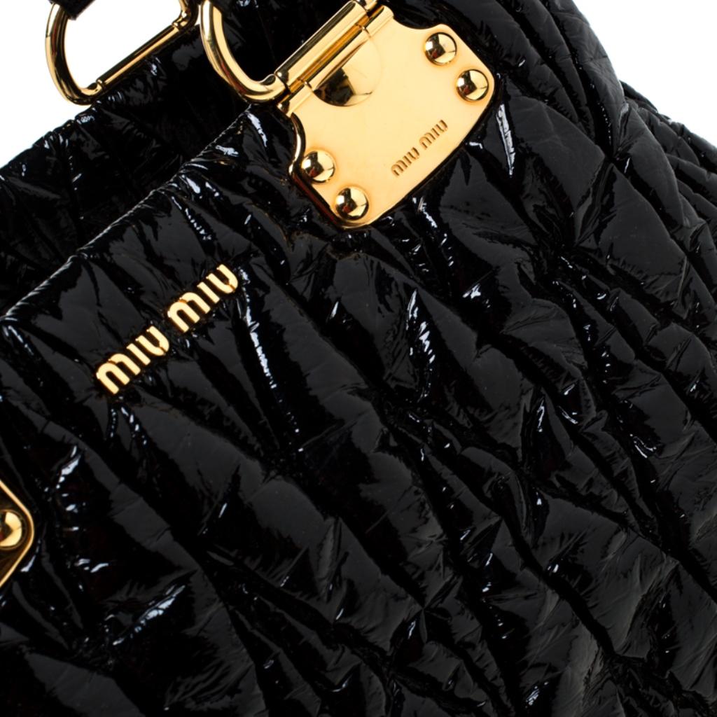 Miu Miu Black Textured Patent Leather Tote 7