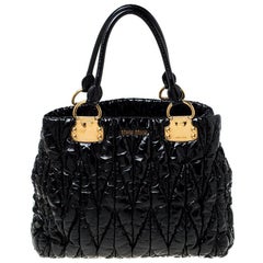 Miu Miu Black Textured Patent Leather Tote