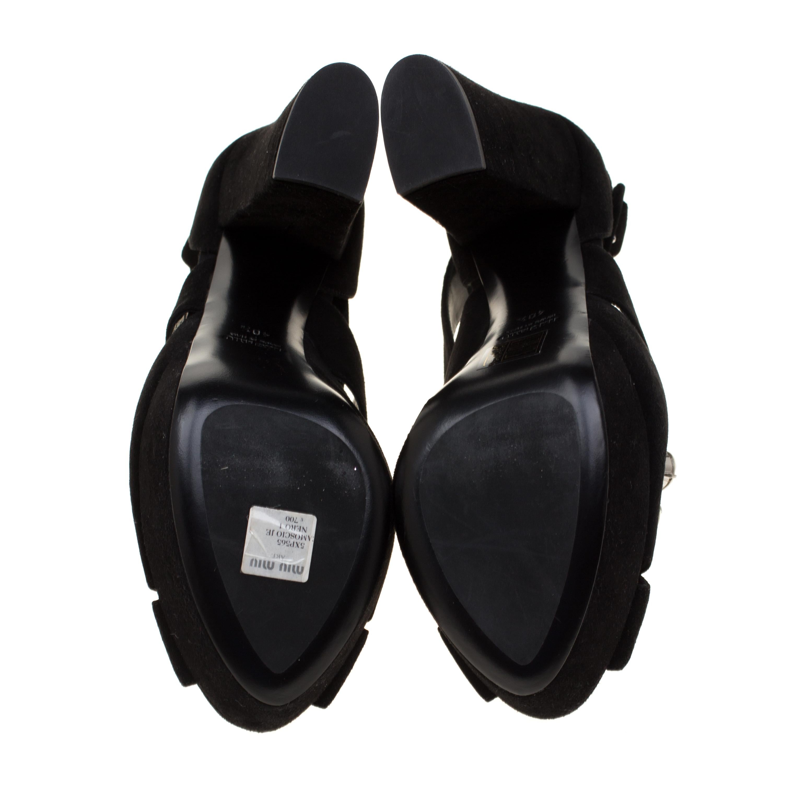 Women's Miu Miu Black Velvet Crystal Embellished Platform Sandals Size 40.5