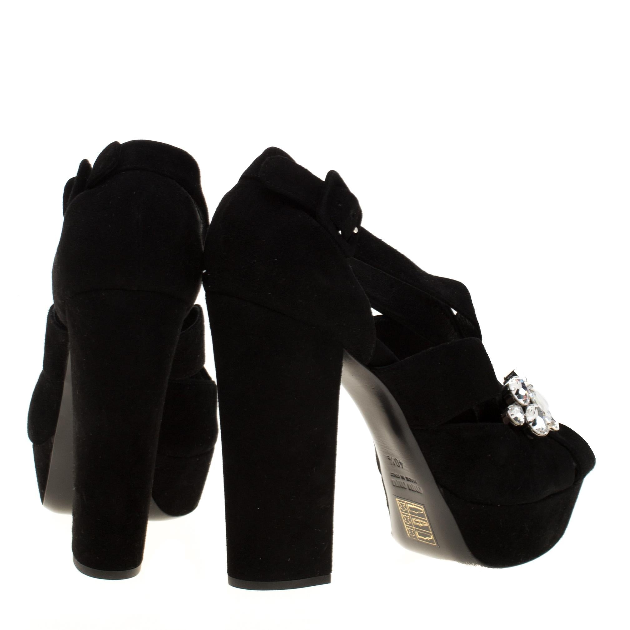 Miu Miu Black Velvet Crystal Embellished Platform Sandals Size 40.5 1