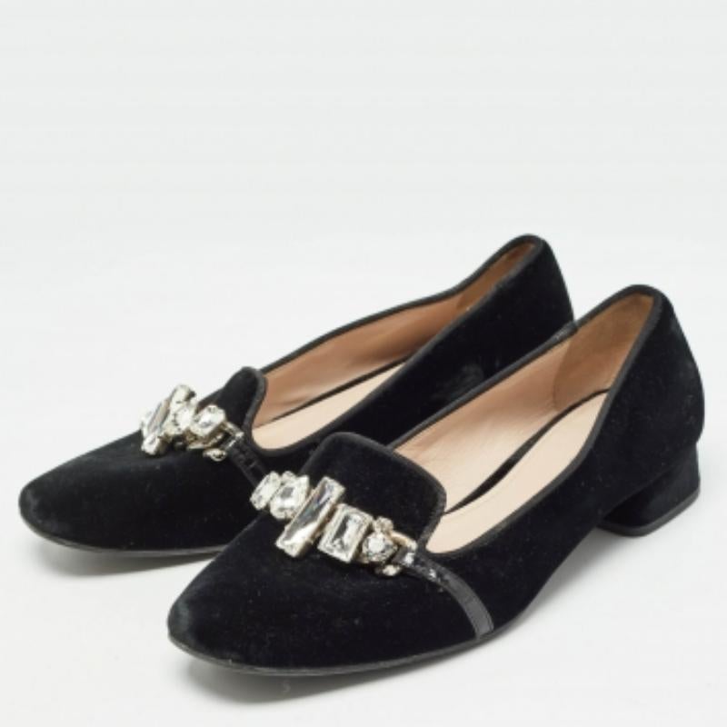 Miu Miu - Pantofole da fumo in velluto nero impreziosite da cristalli - Taglia 37 in vendita 3