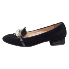 Miu Miu Black Velvet Crystal Embellished Smoking Slippers Size 37