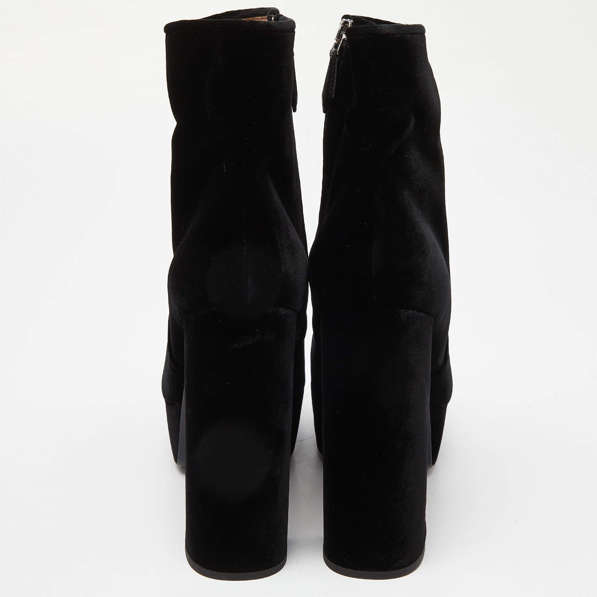 Miu Miu Black Velvet Zip Ankle High Block Boots Size 38 For Sale 1