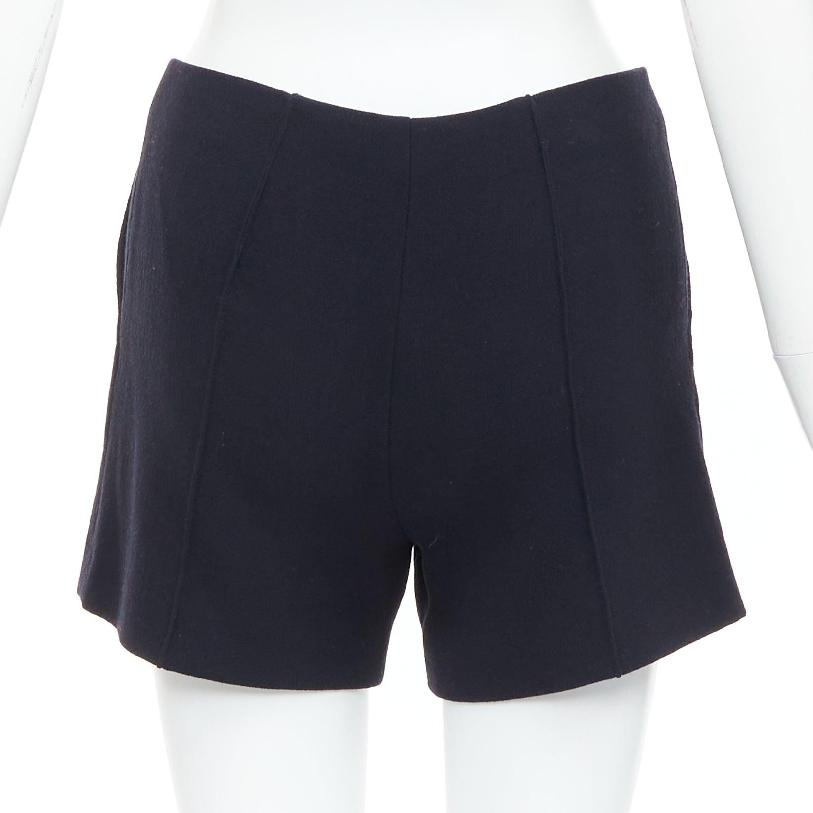 MIU MIU Short taille haute en laine vierge noire plissée sur le devant IT36 XXS Pour femmes en vente