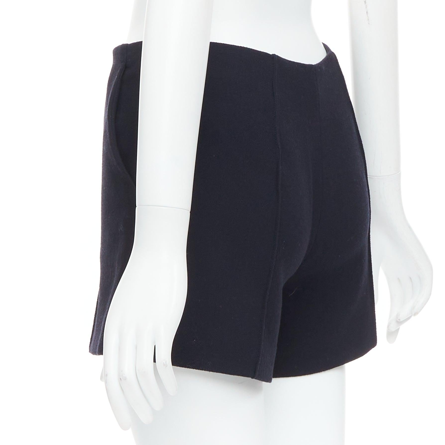 MIU MIU Short taille haute en laine vierge noire plissée sur le devant IT36 XXS en vente 1