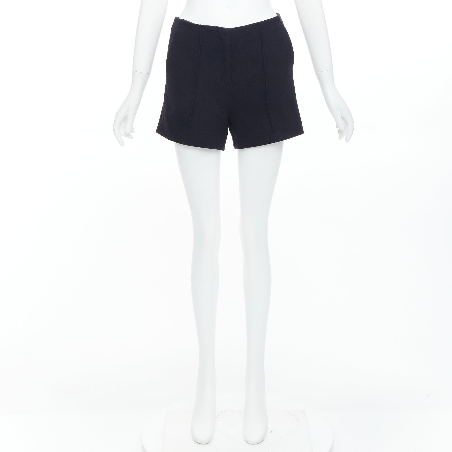 MIU MIU Short taille haute en laine vierge noire plissée sur le devant IT36 XXS en vente 4