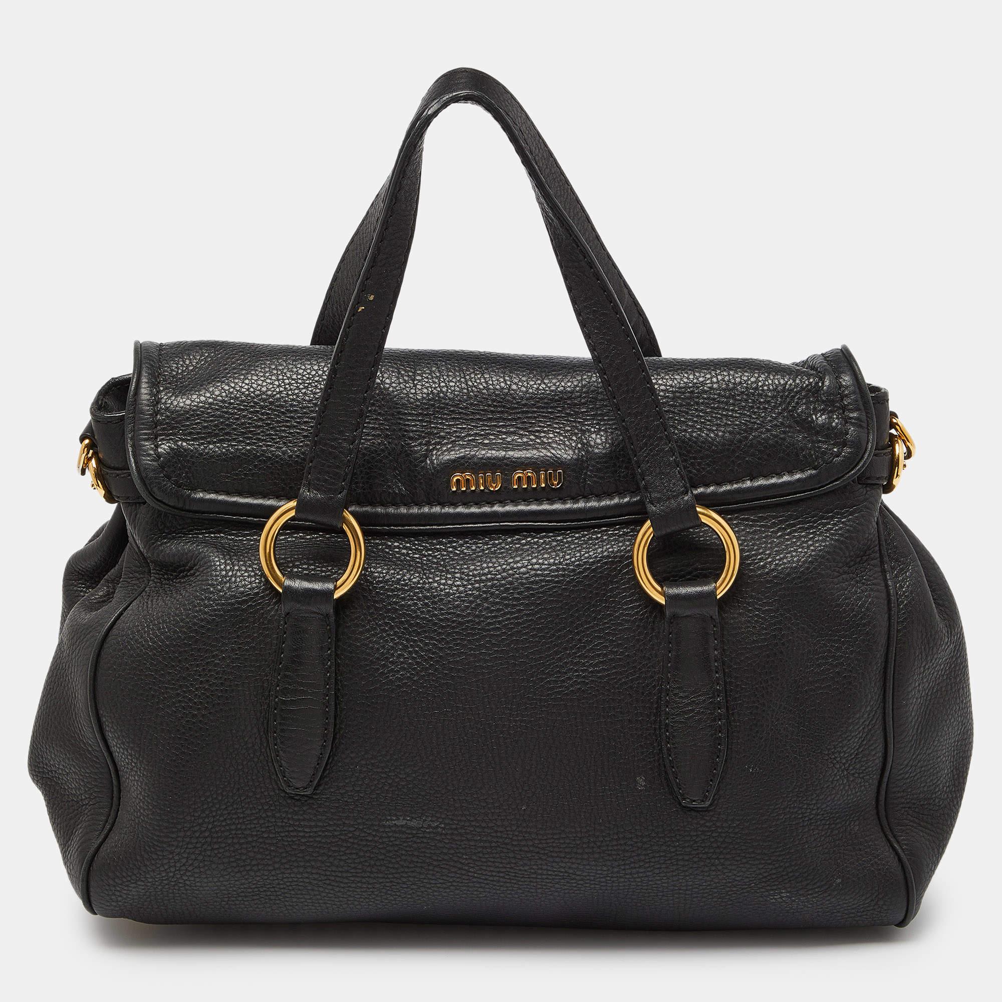  Miu Miu - Sacoche à rabat en cuir Vitello - Noir Pour femmes 