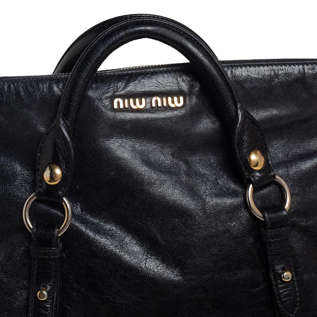 Miu Miu Black Vitello Lux Leather Bow Satchel 4