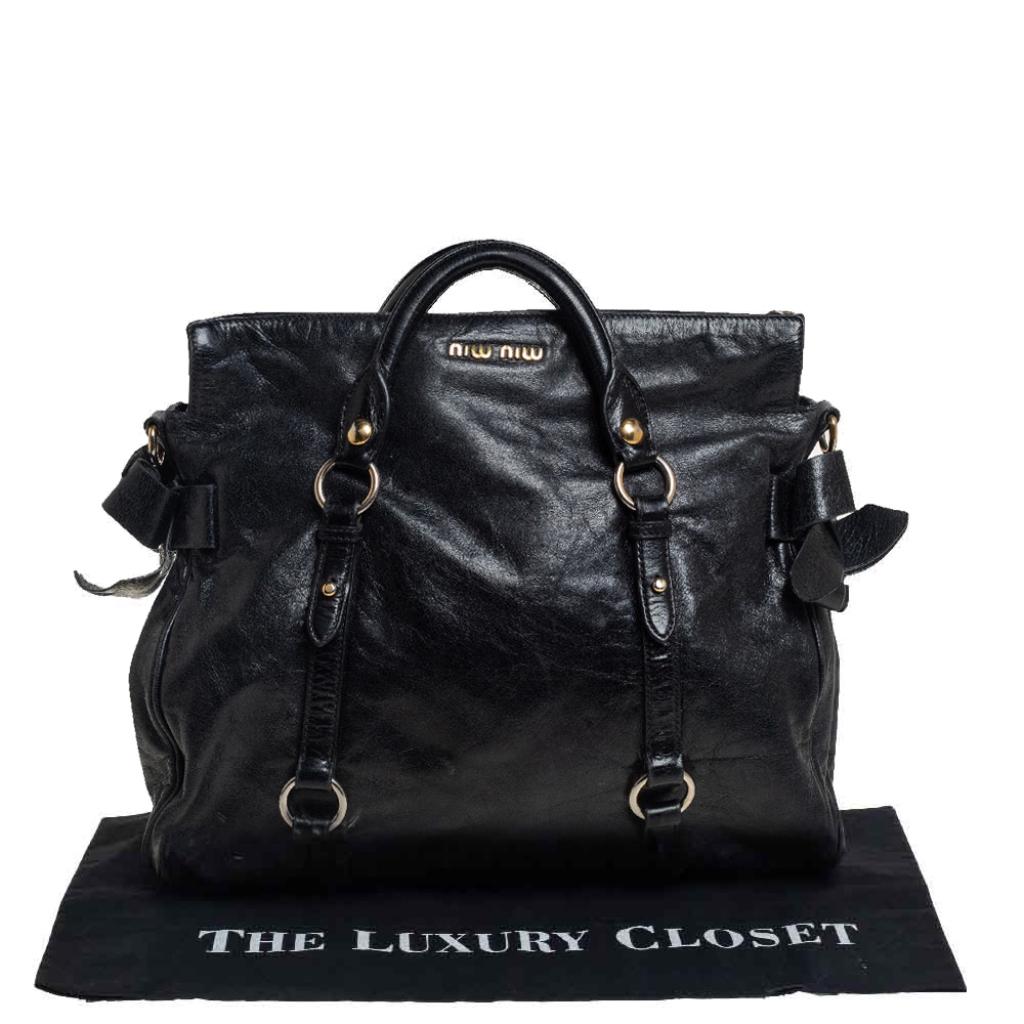 Miu Miu Black Vitello Lux Leather Bow Satchel 5