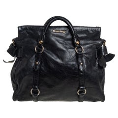 Miu Miu Black Vitello Lux Leather Bow Satchel