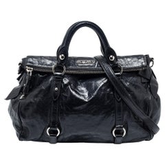 Miu Miu Black Vitello Lux Leather Bow Satchel