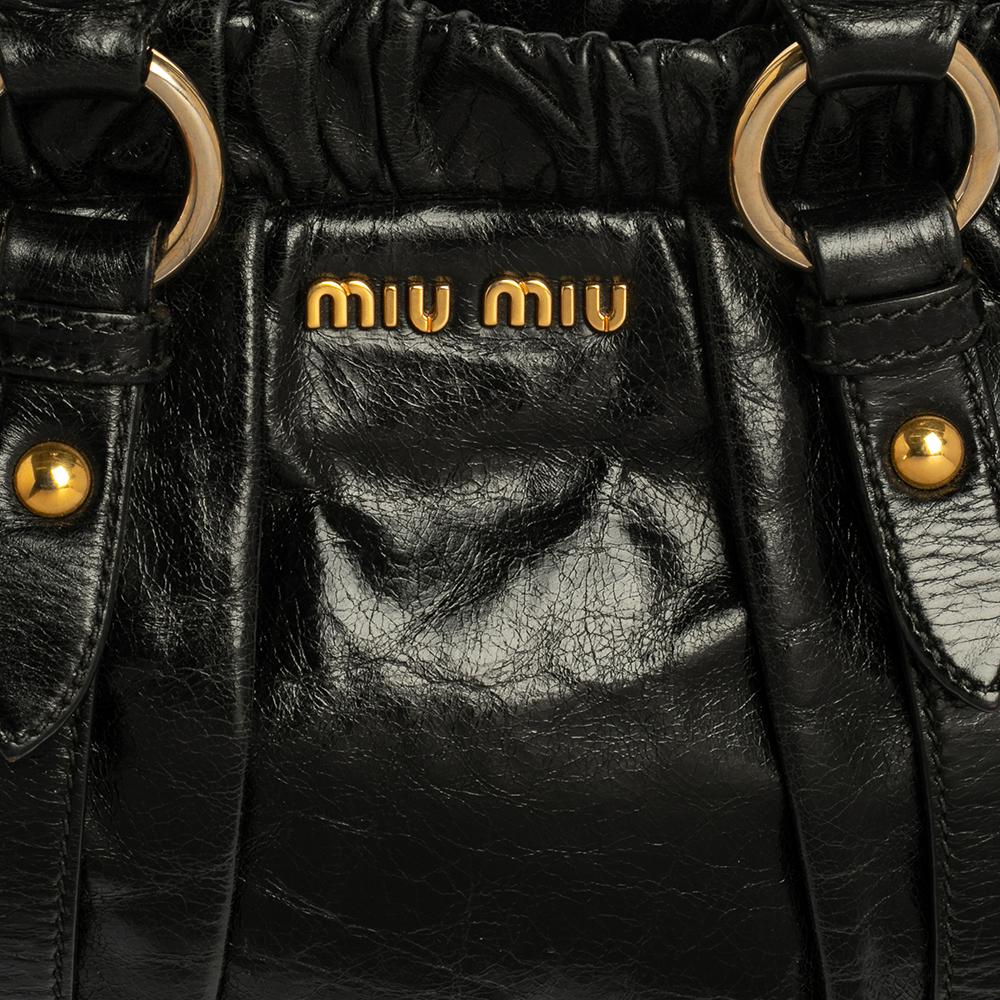 Miu Miu Black Vitello Lux Leather Gathered Tote 6