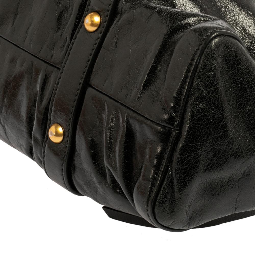 Miu Miu Schwarz Vitello Lux Leder Geraffte Tote 3