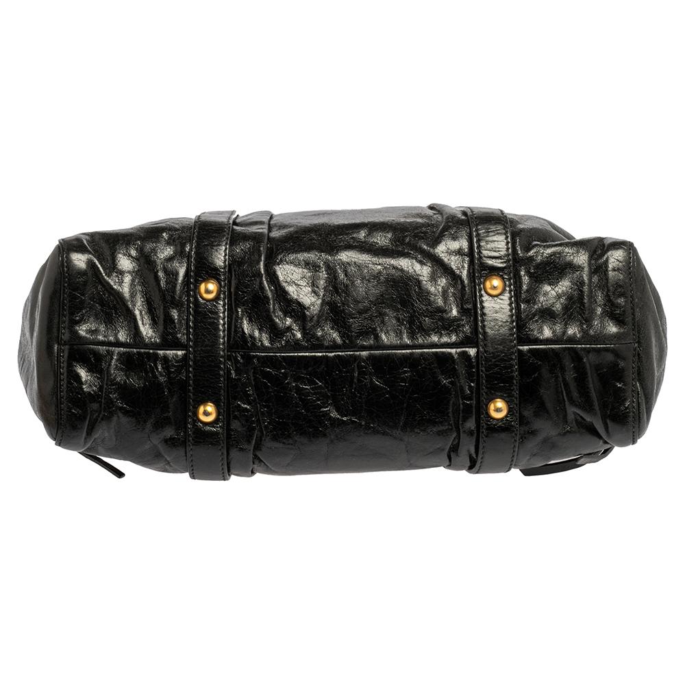 Miu Miu Schwarz Vitello Lux Leder Geraffte Tote 5