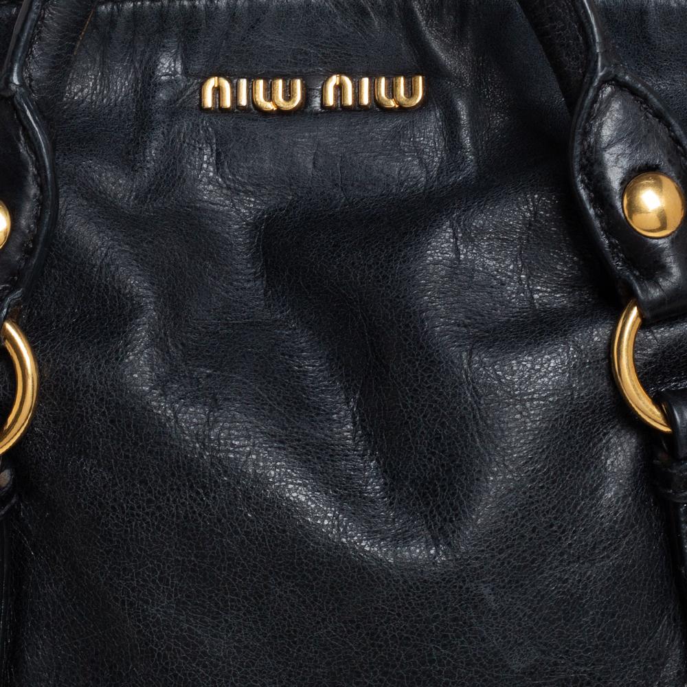 Miu Miu Black Vitello Lux Leather Large Bow Satchel 2