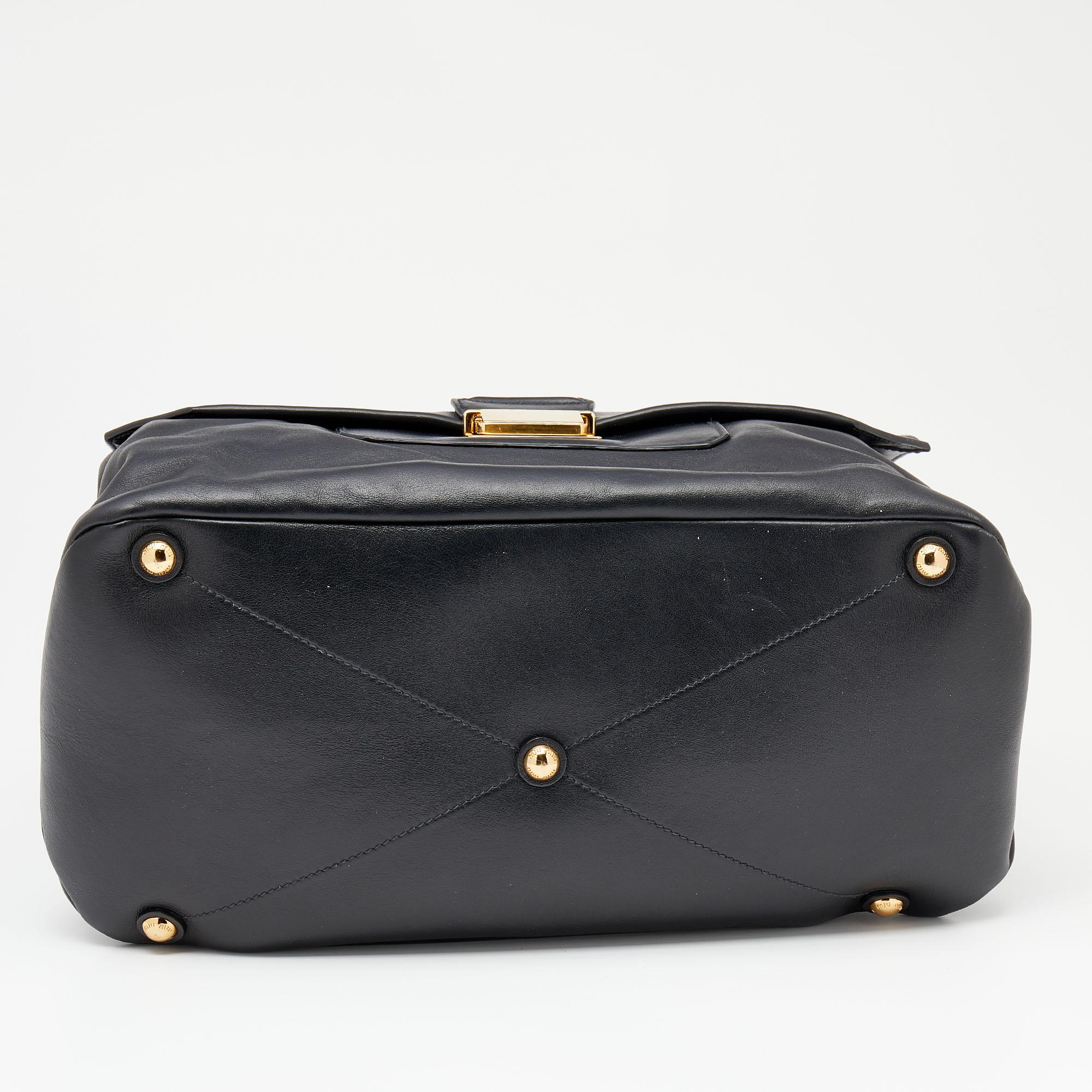 Miu Miu Black Vitello Soft Leather Large Top Handle Bag 5