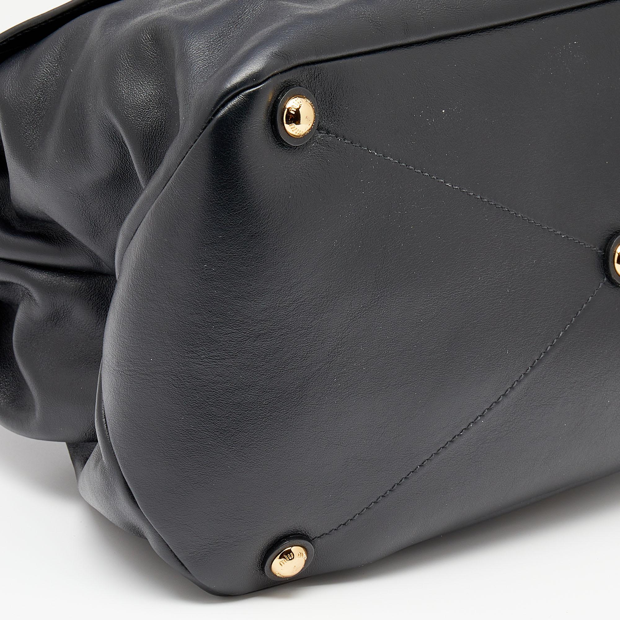 Women's Miu Miu Black Vitello Soft Leather Large Top Handle Bag For Sale
