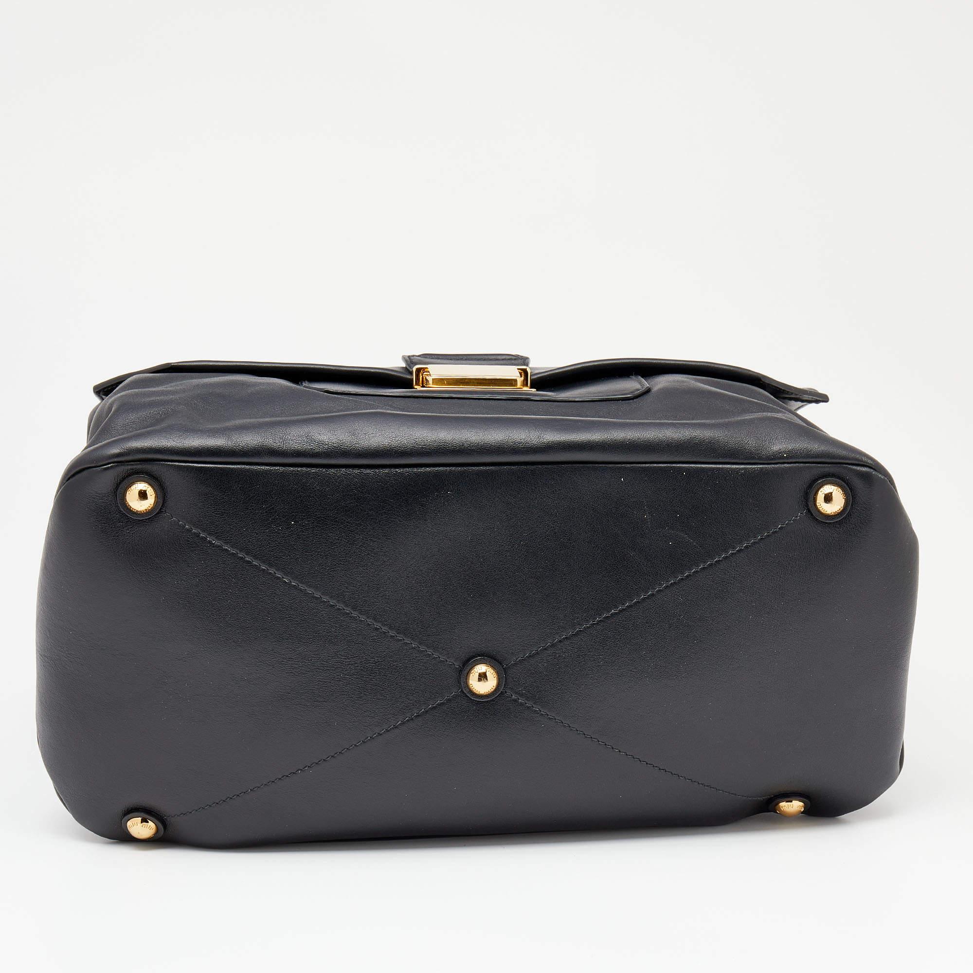 Miu Miu Black Vitello Soft Leather Large Top Handle Bag For Sale 1