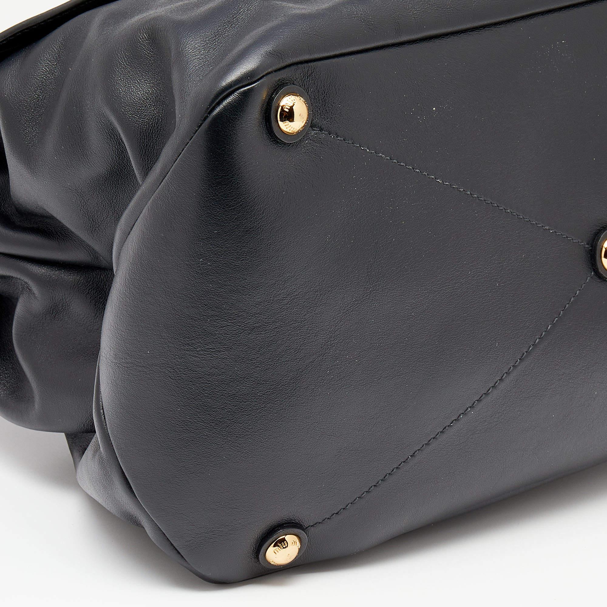 Miu Miu Black Vitello Soft Leather Large Top Handle Bag For Sale 2