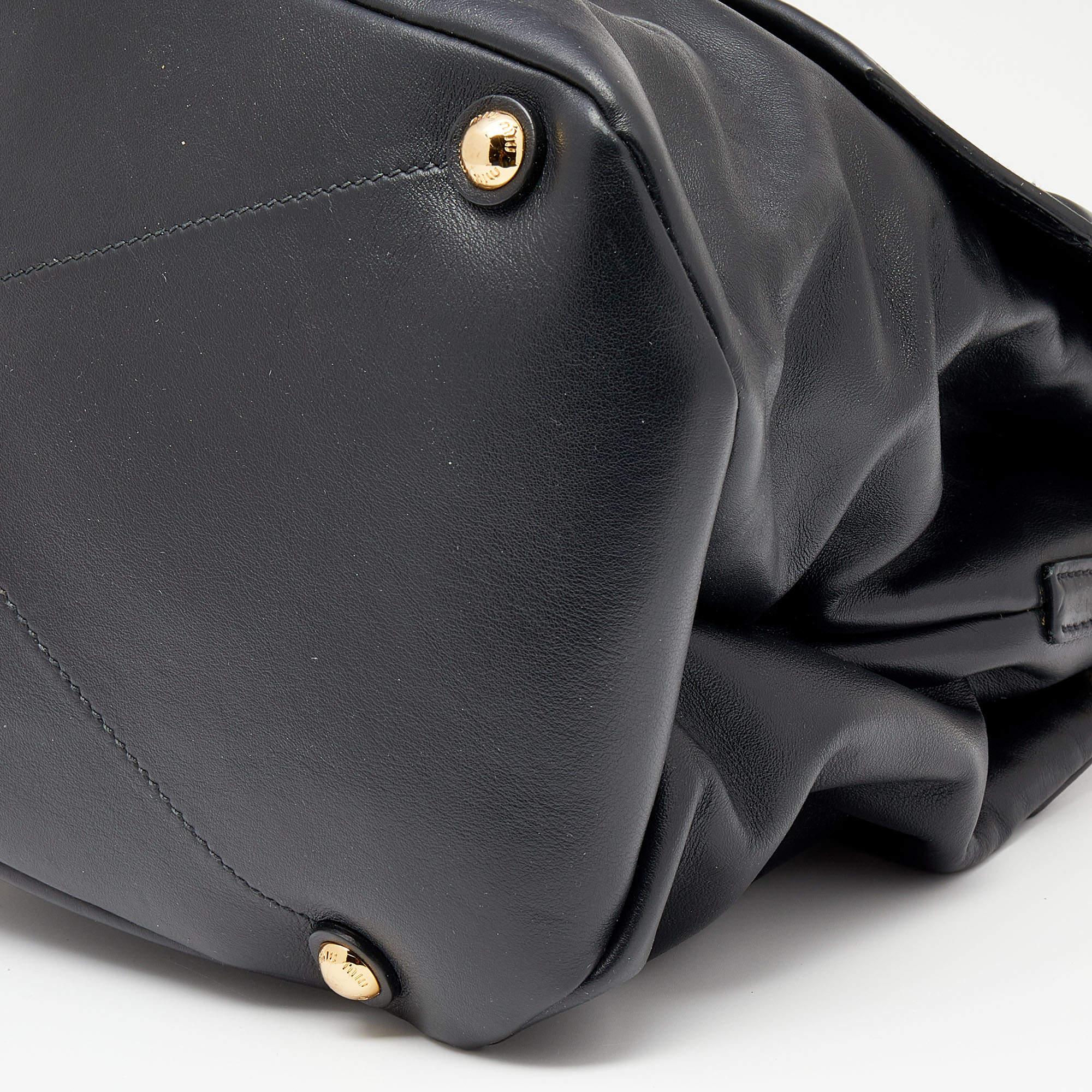 Miu Miu Black Vitello Soft Leather Large Top Handle Bag For Sale 3