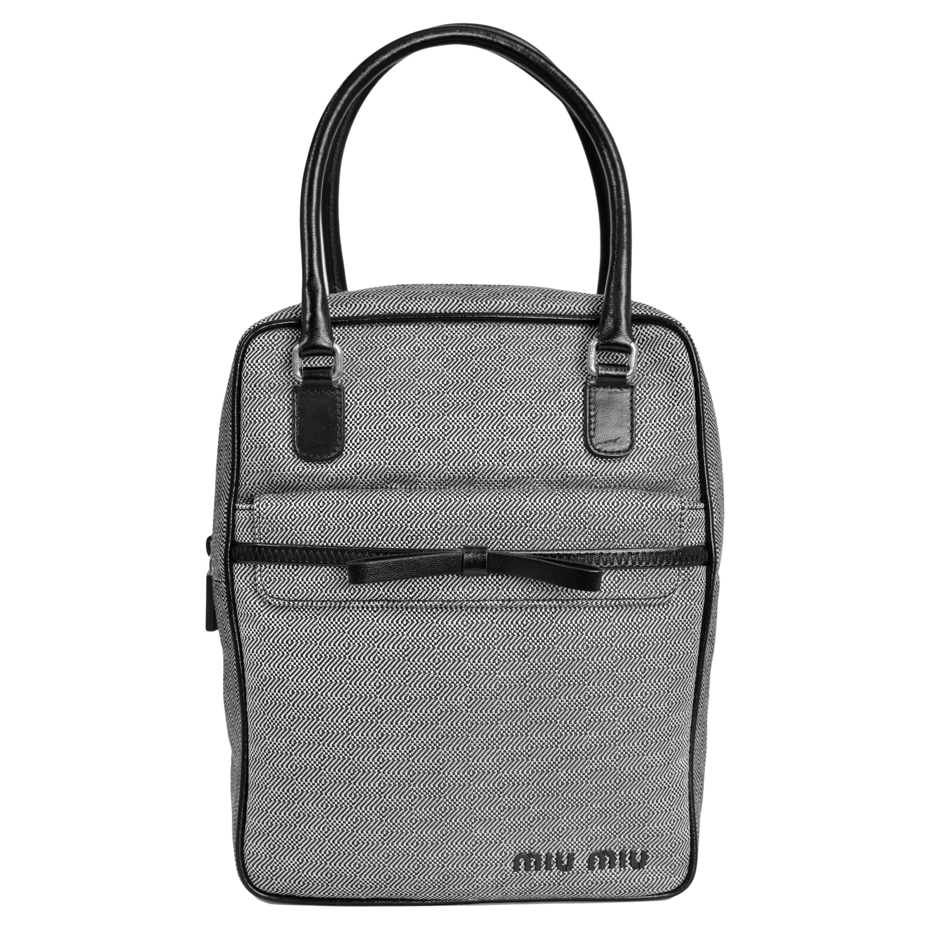 Miu Miu Black & White Abstract Pattern Bowling Bag For Sale