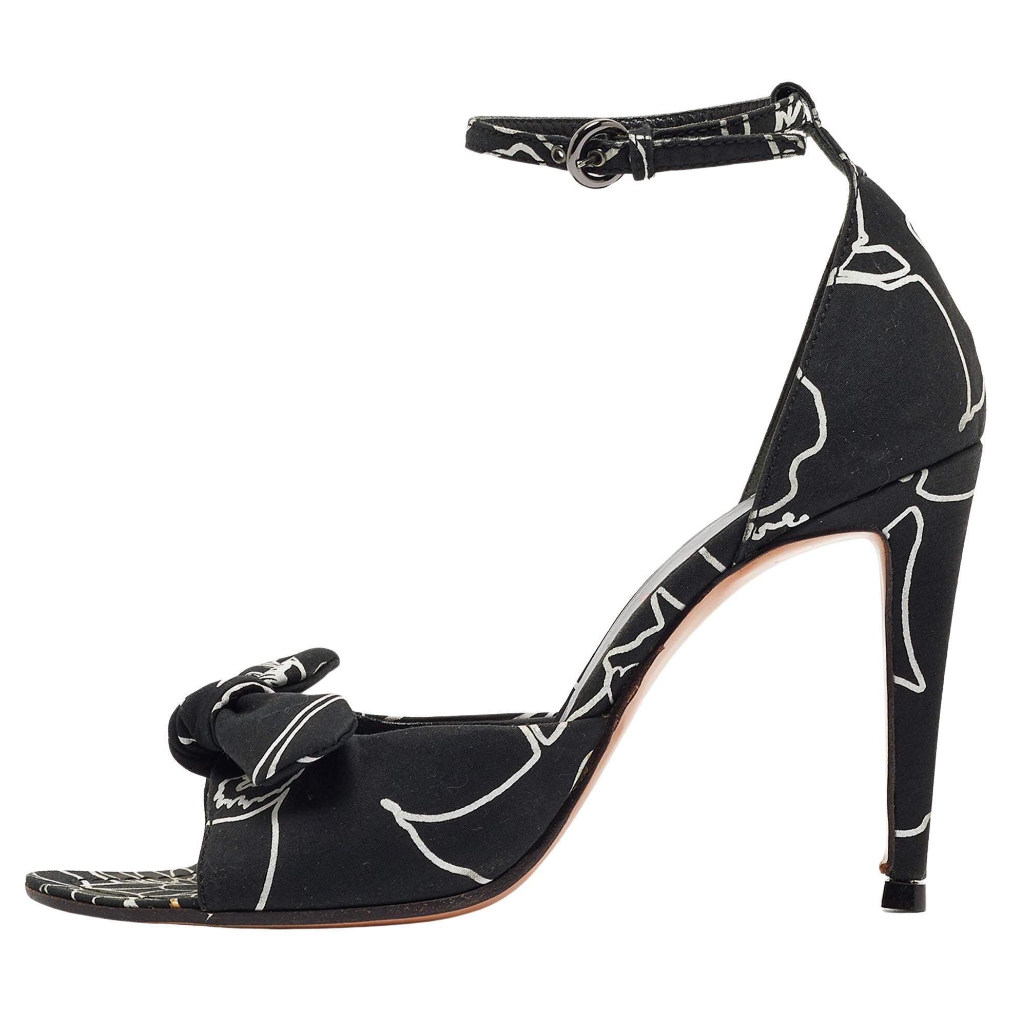 Miu Miu - Sandales à lanières en tissu avec nœud noir/blanc - Taille 36