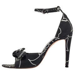 Miu Miu Black/White Fabric Bow Ankle Strap Sandals Size 36
