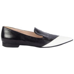MIU MIU black & white leather COLORBLOCK Loafers Flats Shoes 38