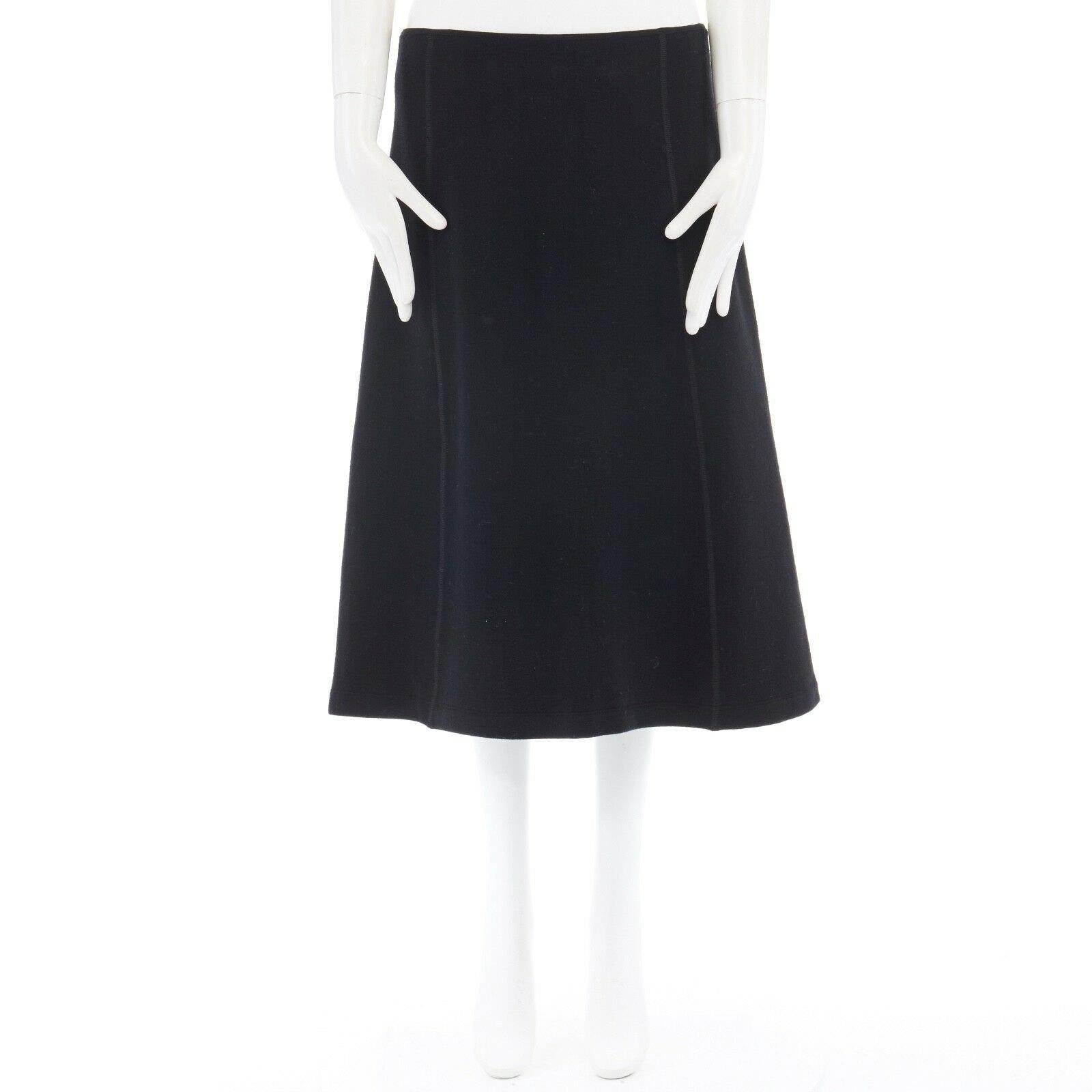 MIU MIU black wool blend overlock stitching A-line knee length skirt IT42 30