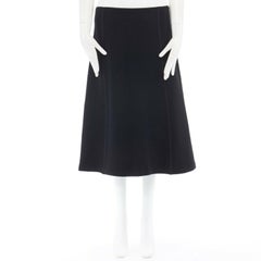 MIU MIU Schwarzes Wollgemisch mit Overlock-Nähten A-Linien-Rock in Knielänge IT42 30"