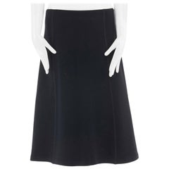 MIU MIU black wool blend overlock stitching A-line knee length skirt IT42 30"