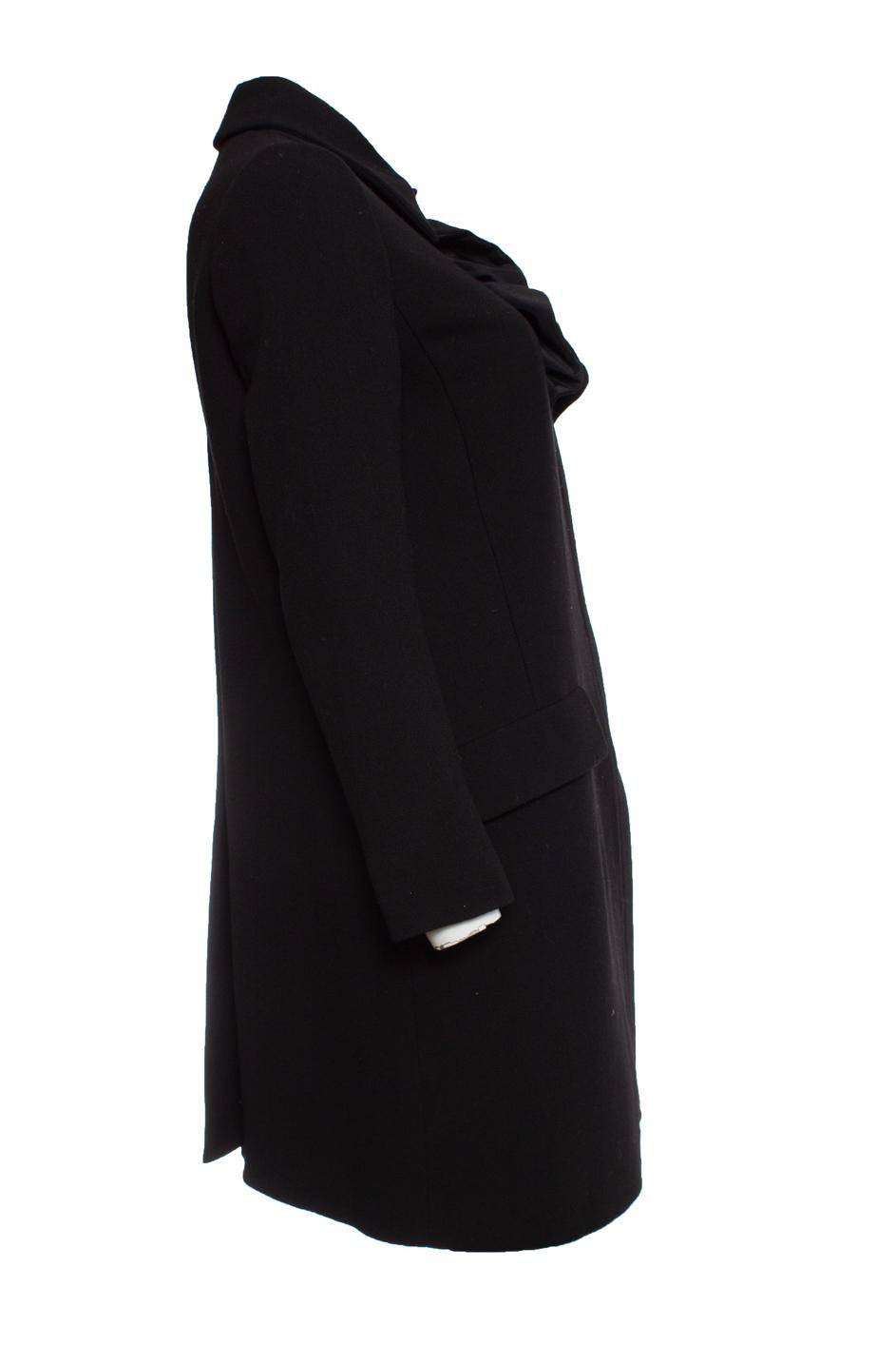 Miu Miu, Black wool coat with ruffles In Good Condition For Sale In AMSTERDAM, NL