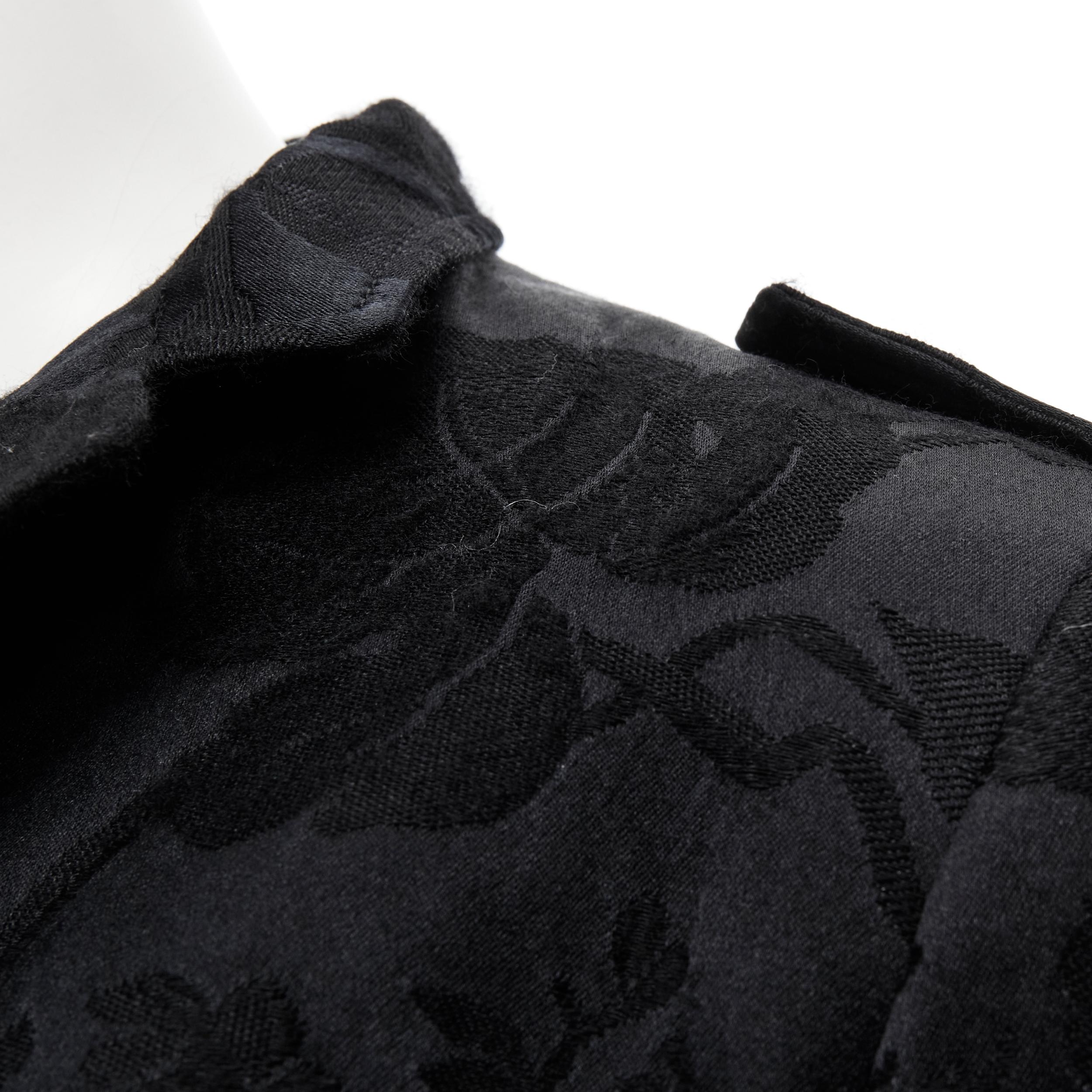 MIU MIU black wool sil floral jacquard cropped military jacket IT40 S 3