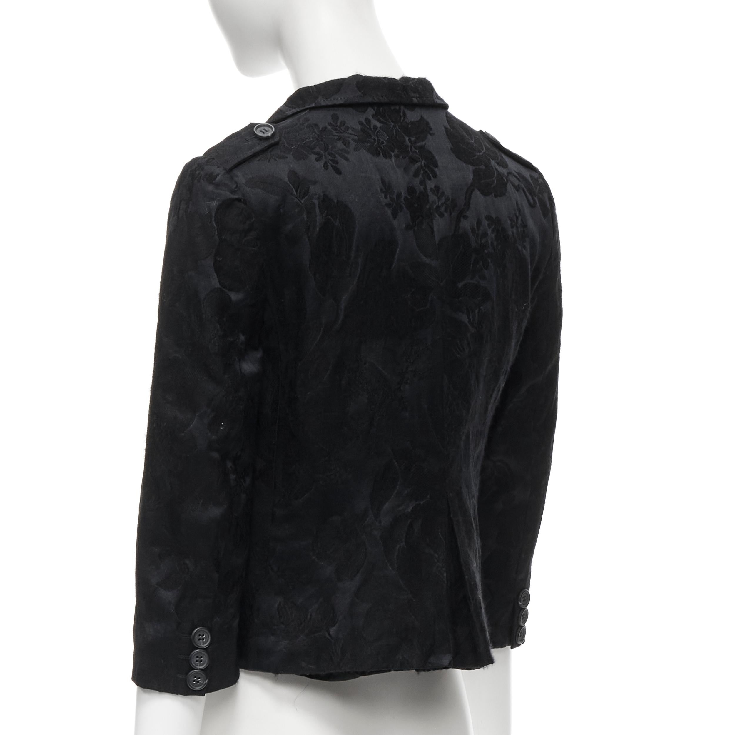 Black MIU MIU black wool sil floral jacquard cropped military jacket IT40 S