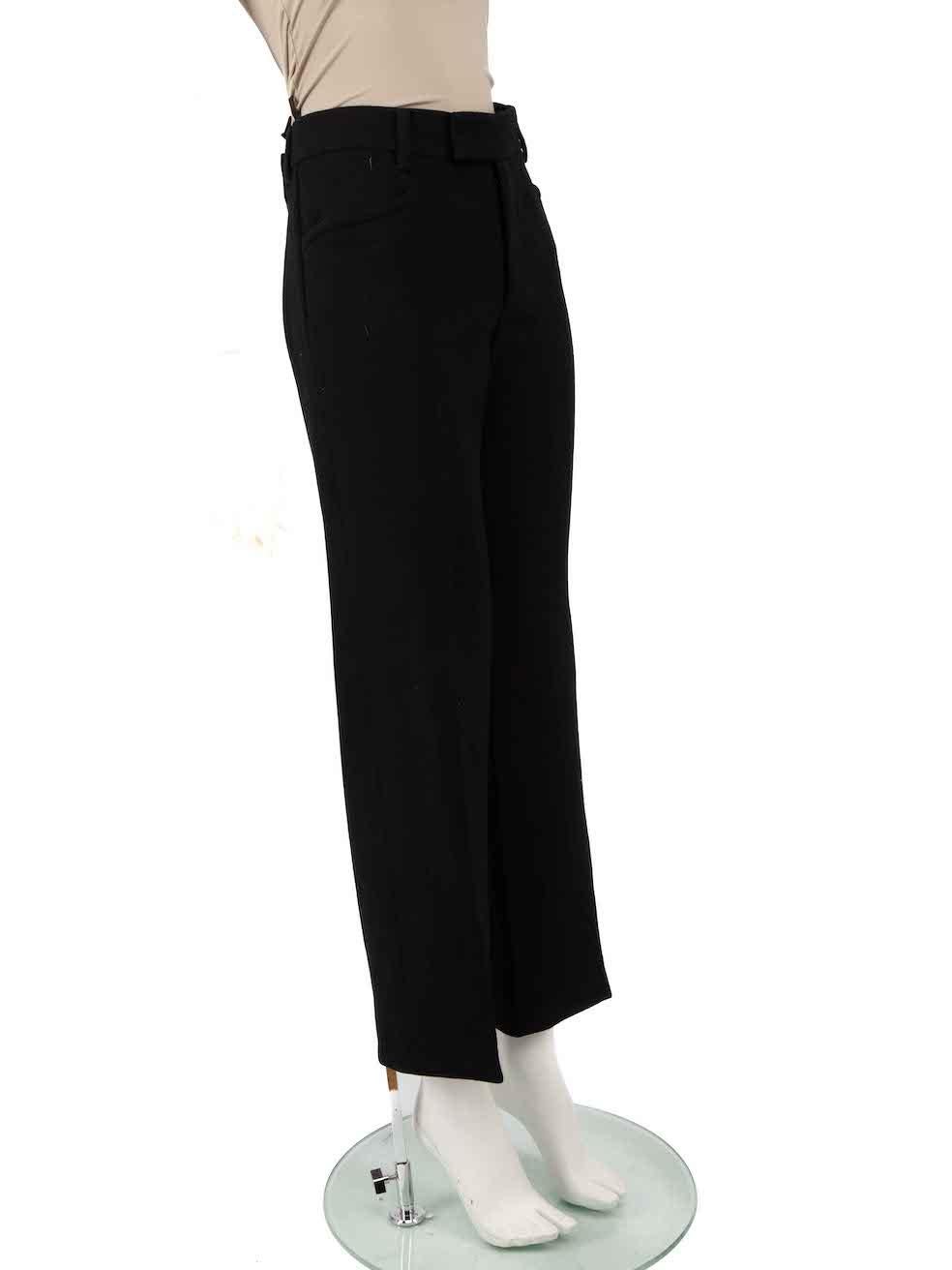 CONDITION is Very good. Hardly any visible wear to trousers is evident on this used Miu Miu designer resale item.
 
 
 
 Details
 
 
 Black
 
 Wool
 
 Trousers
 
 Straight fit
 
 Mid rise
 
 2x Side pockets
 
 1x Back pocket
 
 Fly zip, hook and