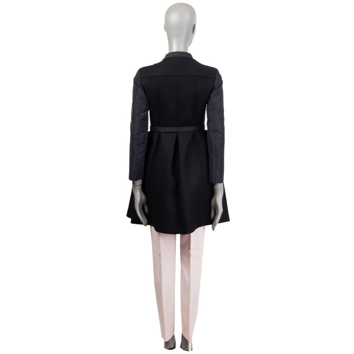 MIU MIU black wool & viscose DOUBLE BREASTED BELTED Coat Jacket 38 XS In Excellent Condition In Zürich, CH