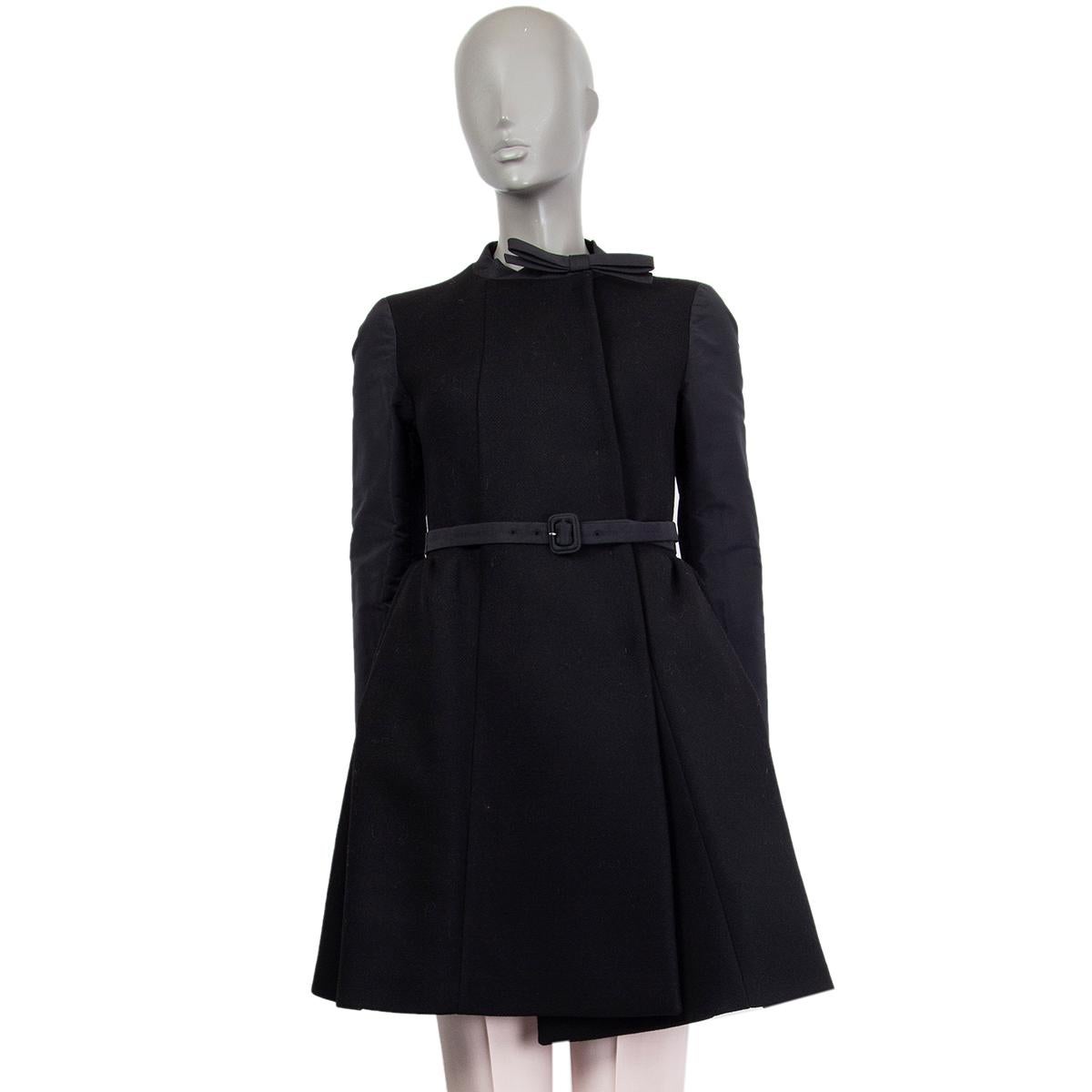Women's MIU MIU black wool & viscose DOUBLE BREASTED BELTED Coat Jacket 38 XS