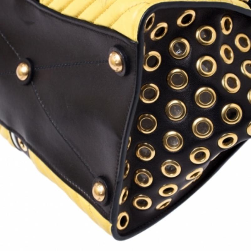 Miu Miu Black/Yellow Leather Grommet Biker Convertible Tote en vente 1