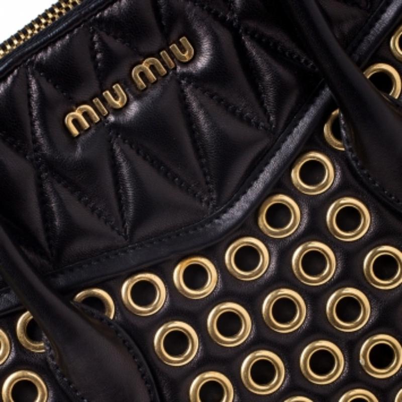 Miu Miu Black/Yellow Leather Grommet Biker Convertible Tote en vente 2