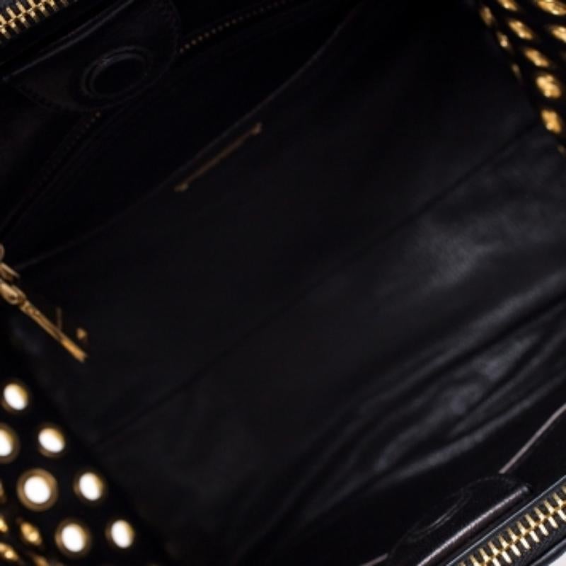 Miu Miu Black/Yellow Leather Grommet Biker Convertible Tote en vente 4