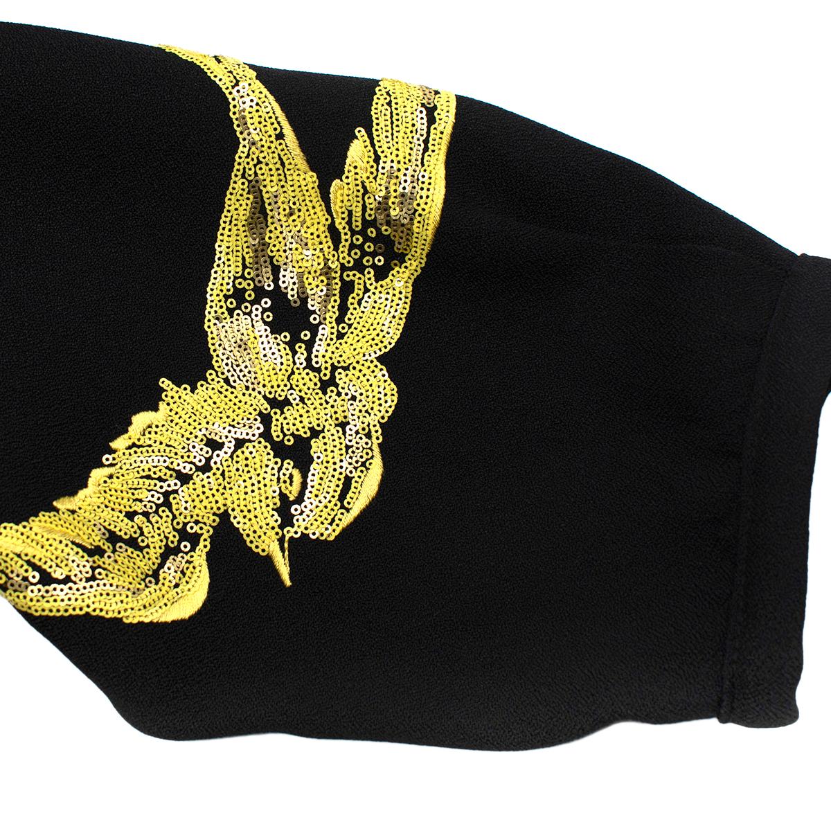 Women's Miu Miu Black & Yellow Sequin Bird Embroidered Dress - Us size 10